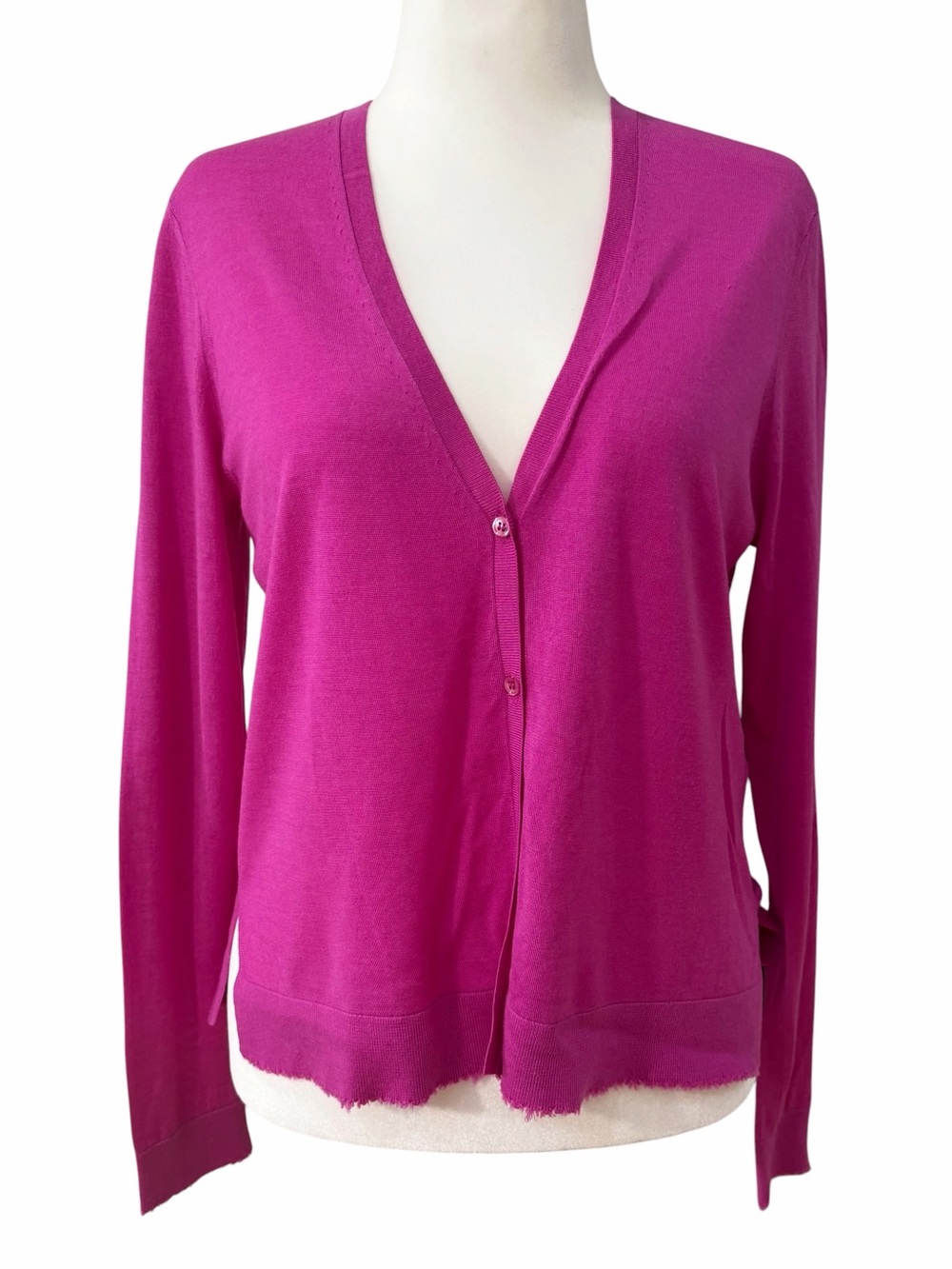 NWOT Dorothee Schumacher Fuchsia
Wool Silk Raw Edge Cardigan Sweater